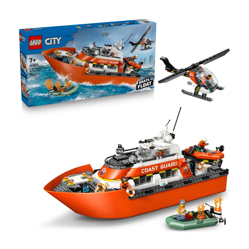 Đồ Chơi Lắp Ráp Tàu Cứu Hộ Và Trực Thăng Bảo Vệ Bờ Biển LEGO CITY 60504 (742 chi tiết)